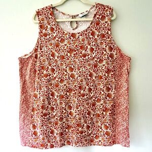 CJ Banks Boho Block Print Floral Sleeveless Button neck Cotton Spring Basic 2X